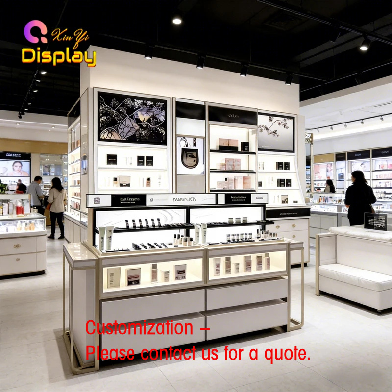 Luxury Skincare Display - Luxe huidverzorgingswinkelinrichting, stijlvolle LED-verlichting, displaybalies van